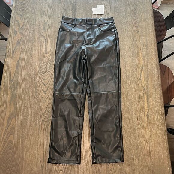 NWT Swentuo Roseyleia Faux Leather Black Straight Leg Pant Size 3 - Picture 1 of 11